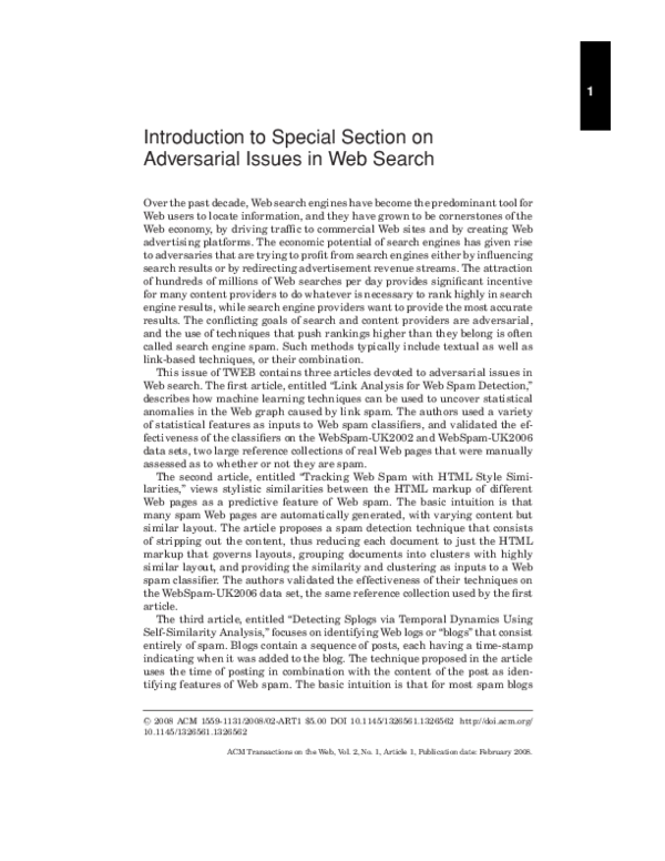 (PDF) Introduction to special section on adversarial issues in Web search