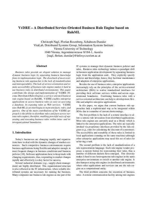 (PDF) VIDRE--A Distributed Service-Oriented Business Rule Engine based ...