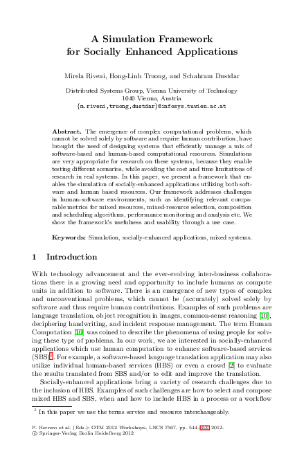 (PDF) A Simulation Framework for Socially Enhanced Applications