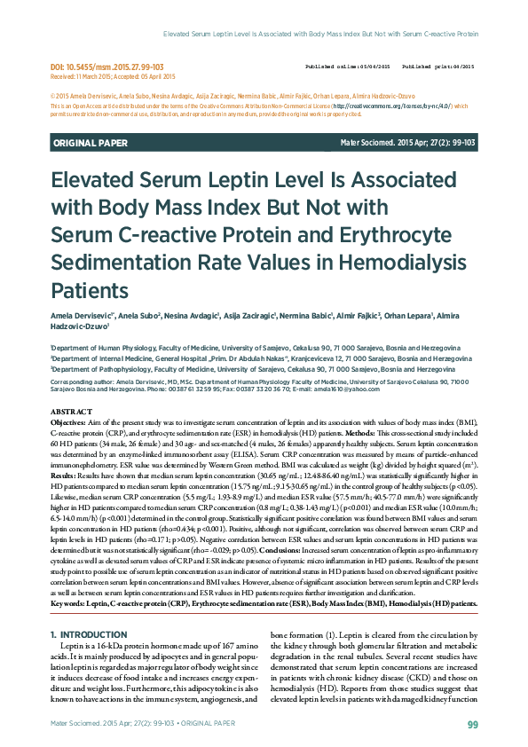 (PDF) Elevated Serum Leptin Level Is Associated with Body Mass Index ...