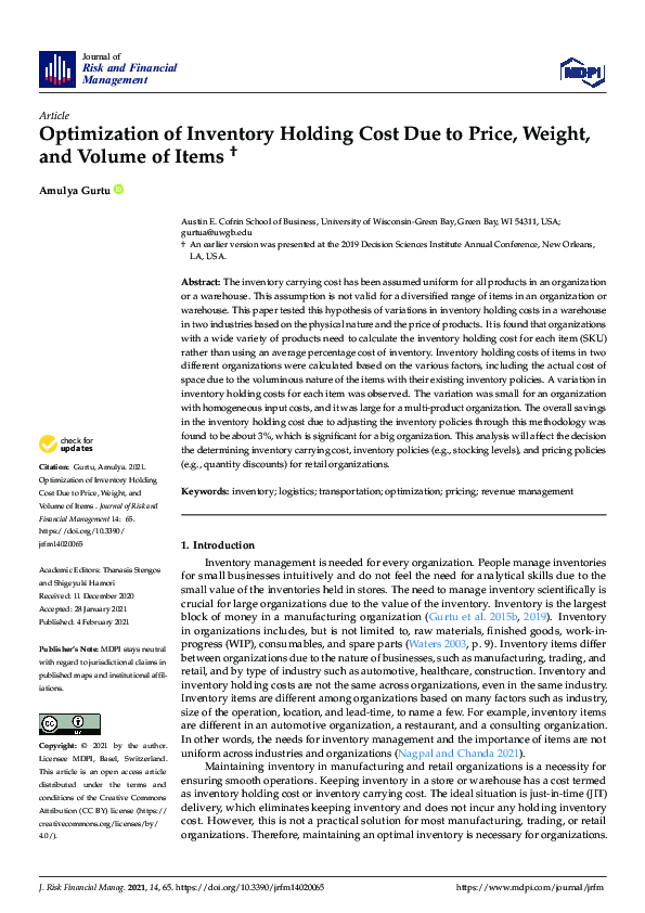(PDF) Optimization of Inventory Holding Cost Due to Price, Weight, and ...