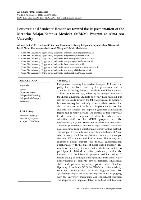(PDF) Lecturers’ and Students’ Responses toward the Implementation of ...