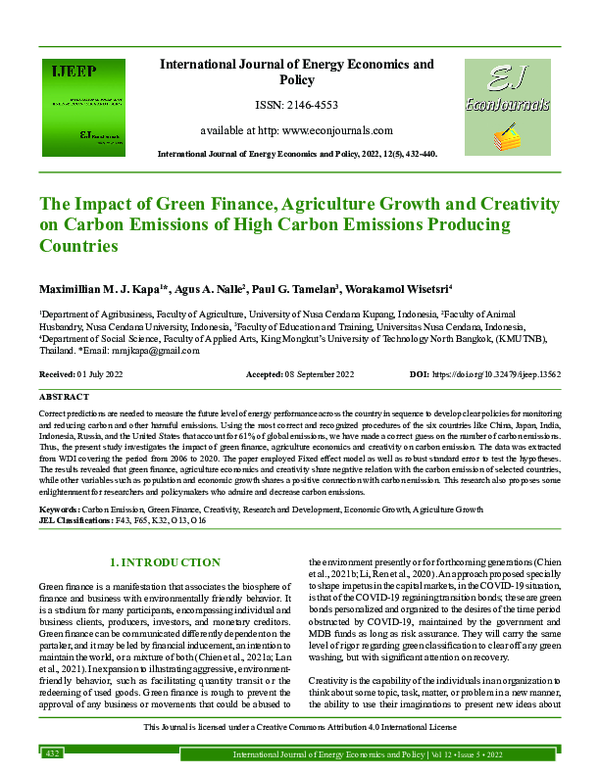 (PDF) Impact of Green Finance, Agriculture Growth and Creativity on ...