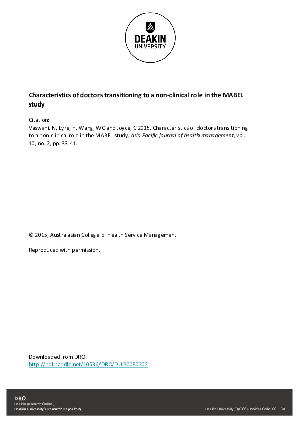 (PDF) Characteristics of Doctors Transitioning to a Non-Clinical Role ...