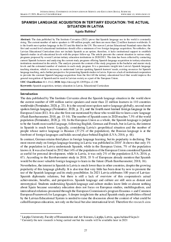 (PDF) Spanish Language Acquisition in Tertiary Education: The Actual ...