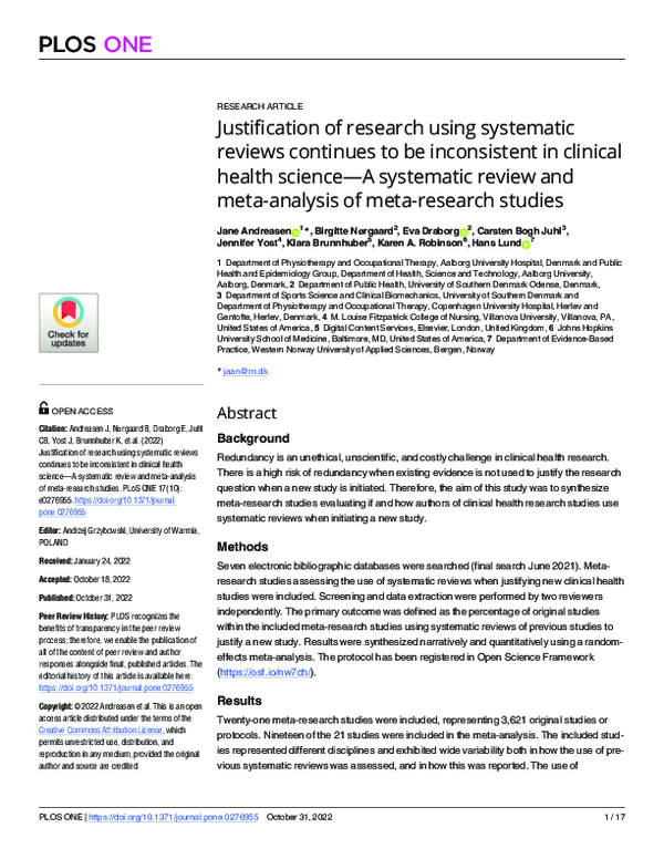 (PDF) Justification of research using systematic reviews continues to ...