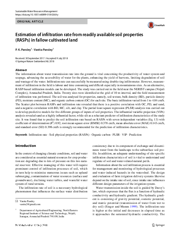 (PDF) Estimation of infiltration rate from readily available soil ...