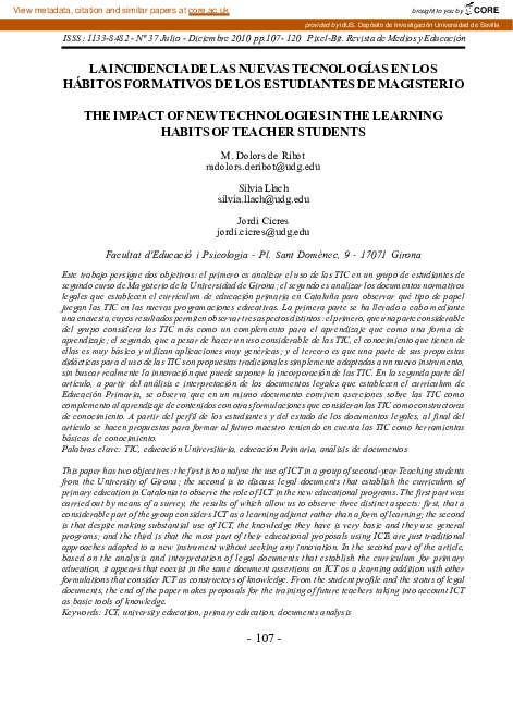 (PDF) The Impact of New Technologies in the Learning Habits of Teacher ...