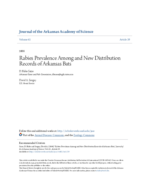 (PDF) Rabies prevalence among and new distribution records of Arkansas bats