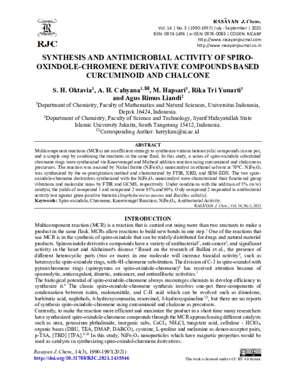 (PDF) Synthesis and Antimicrobial Activity of Spirooxindole-Chromene ...