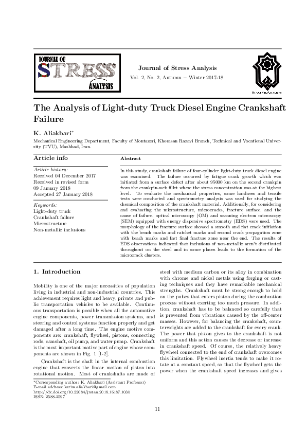 (PDF) The Analysis of Lightduty Truck Diesel Engine Crankshaft Failure