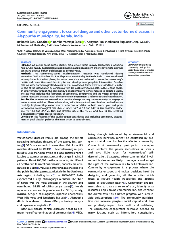 (PDF) Community engagement to control dengue and other vector-borne ...