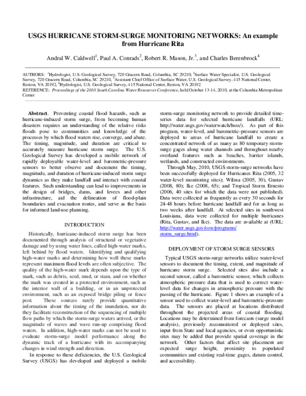 (PDF) USGS HURRICANE STORM-SURGE MONITORING NETWORKS: An example from ...