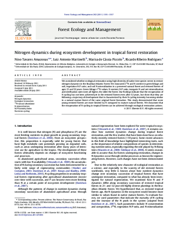(PDF) Nitrogen dynamics during ecosystem development in tropical forest ...