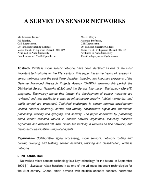 (PDF) A survey on sensor networks