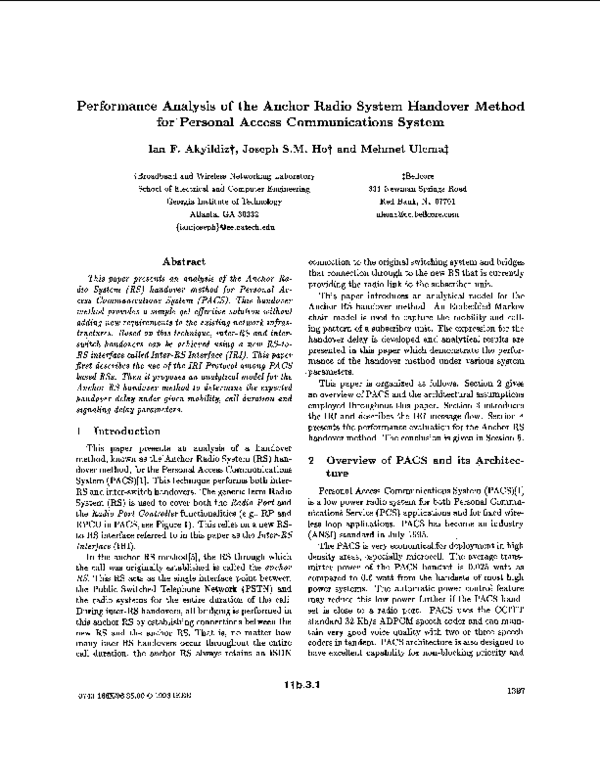 (PDF) Performance analysis of the anchor radio system handover method