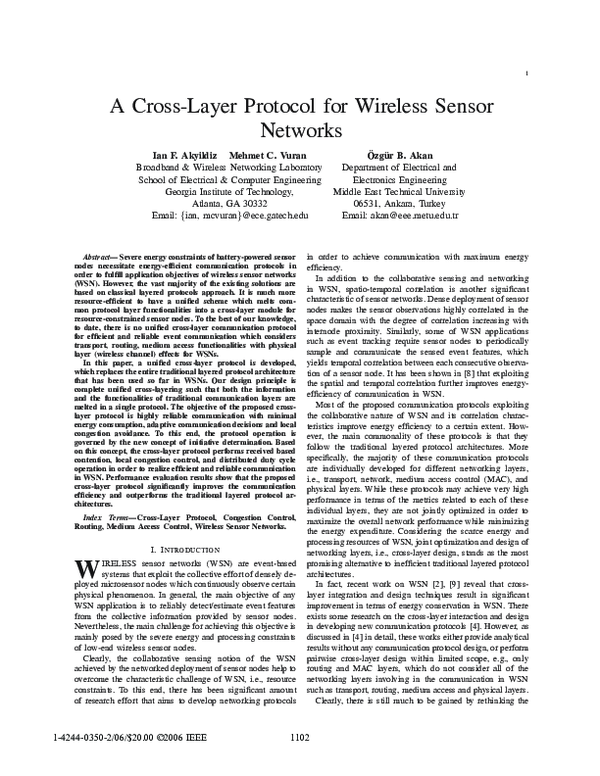 (PDF) A Cross-Layer Protocol for Wireless Sensor Networks