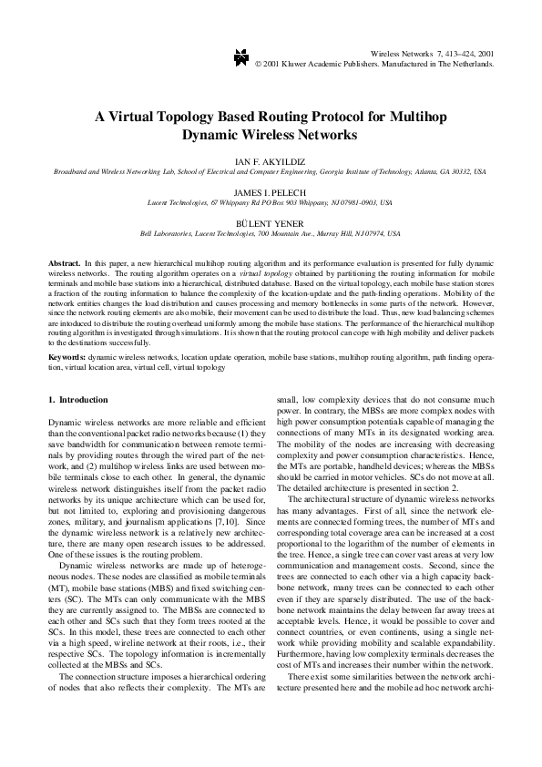 (PDF) A Virtual Topology Based Routing Protocol for Multihop Dynamic ...