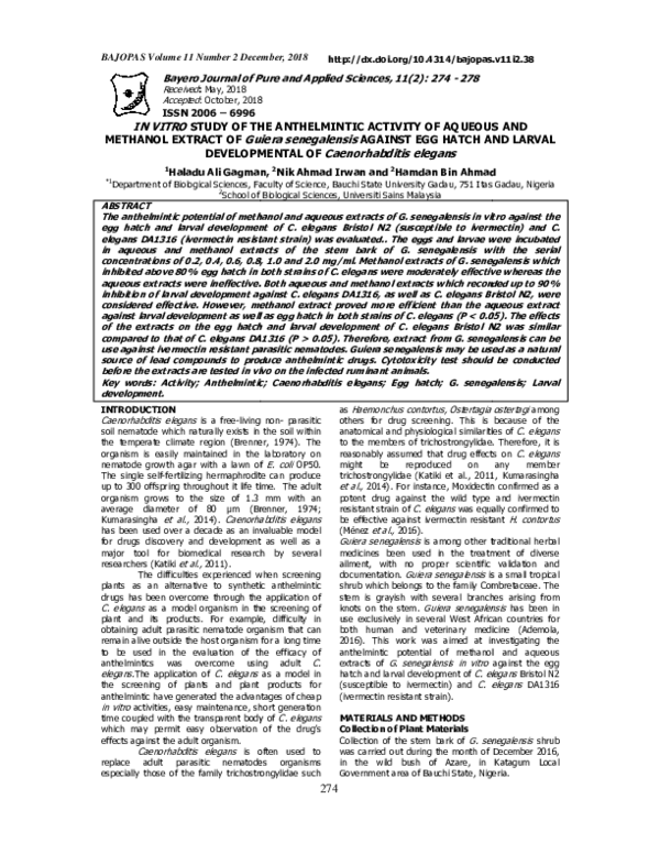(PDF) In vitro study of the anthelmintic activity of aqueous and ...