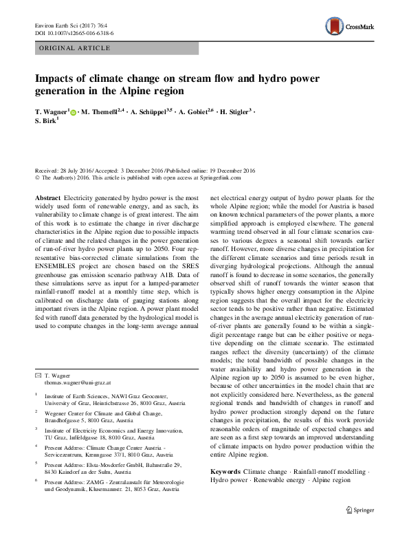 (PDF) Impacts of climate change on stream flow and hydro power ...