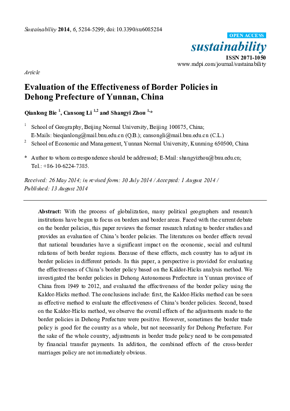 (PDF) Article Evaluation of the Effectiveness of Border Policies in