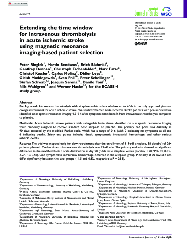 (PDF) Extending the time window for intravenous thrombolysis in acute ...