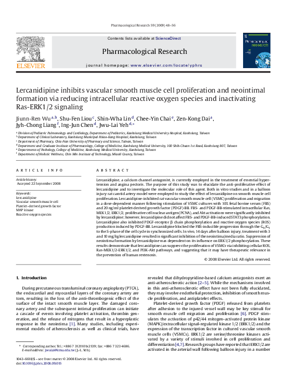 (PDF) Lercanidipine inhibits vascular smooth muscle cell proliferation ...