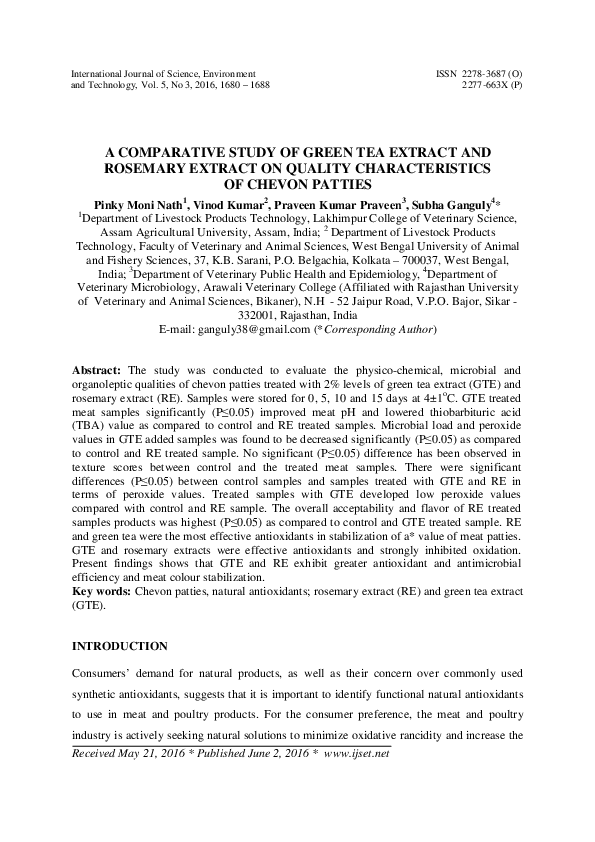 (PDF) A Comparative Study of Green Tea Extract and Rosemary Extract on ...