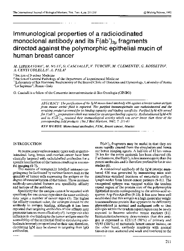 (PDF) Immunological Properties of a Radioiodinated Monoclonal Antibody ...