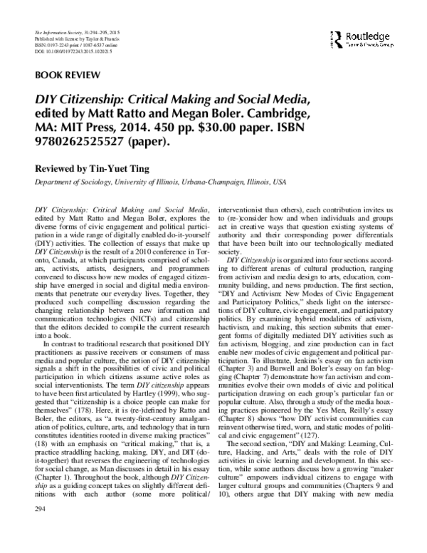 (PDF) DIY Citizenship: Critical Making and Social Media, edited by Matt ...