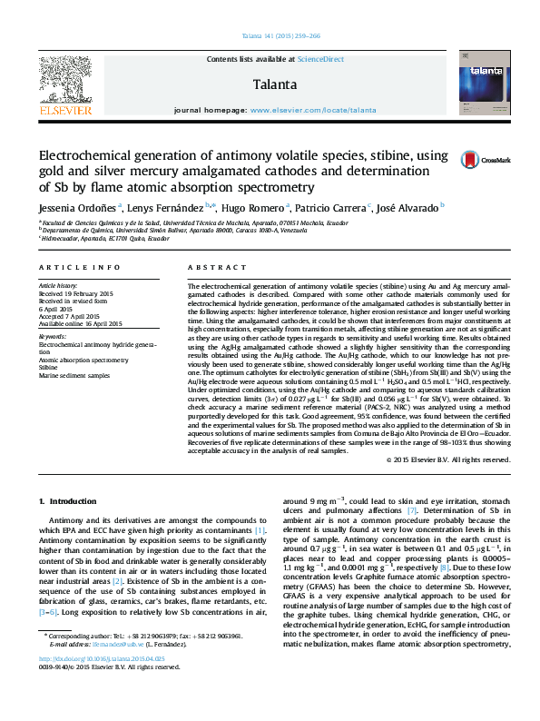 (PDF) Electrochemical generation of antimony volatile species, stibine