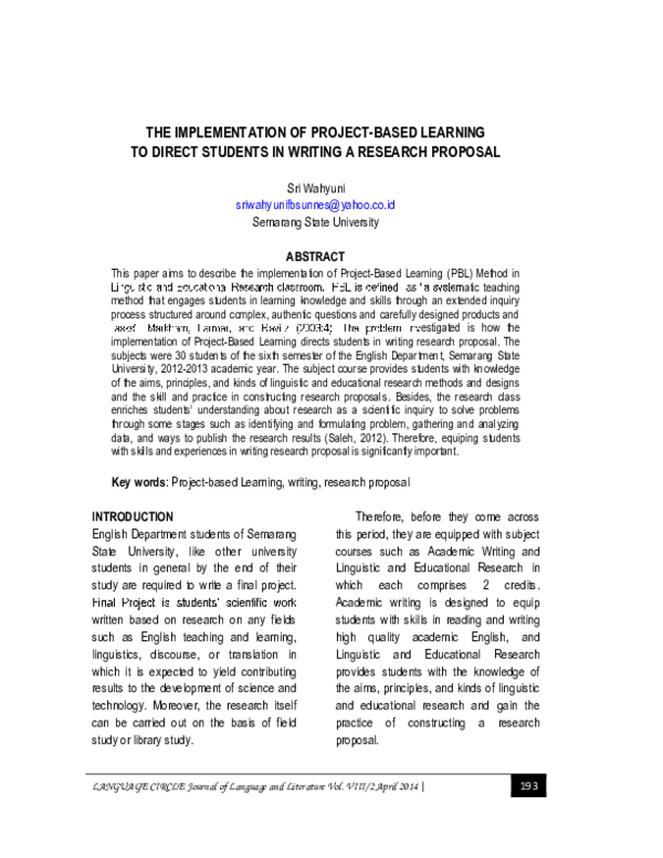(PDF) The Implementation of Project-Based Learning to Direct Students ...