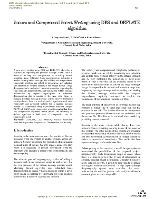(PDF) Secure and Compressed Secret Writing using DES and DEFLATE algorithm