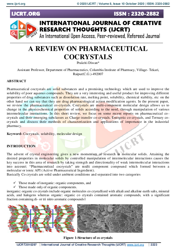 (PDF) A Review on Pharmaceutical Cocrystals
