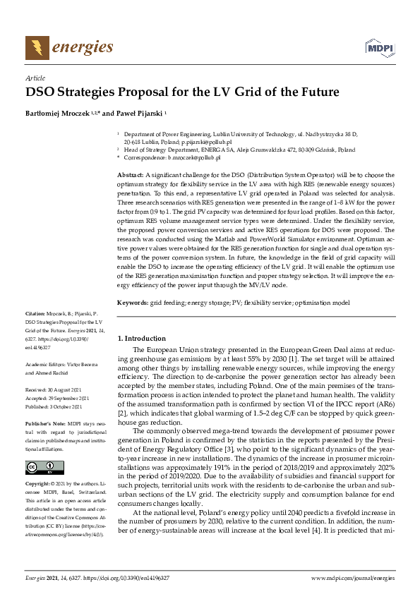 (PDF) DSO Strategies Proposal for the LV Grid of the Future