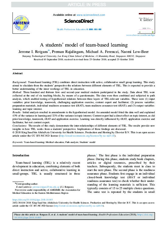 (PDF) A students’ model of team-based learning