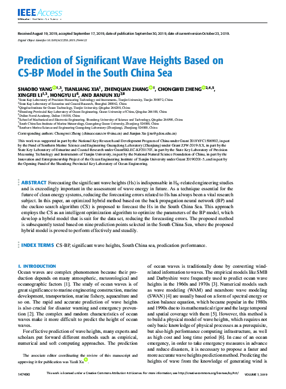 (PDF) Prediction of Significant Wave Heights Based on CS-BP Model in ...