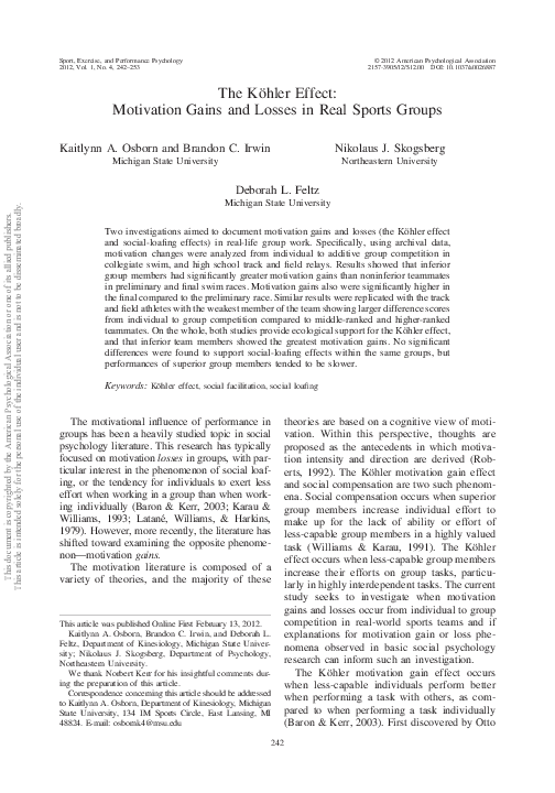 (PDF) The Köhler effect: Motivation gains and losses in real sports groups