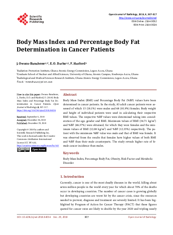 (PDF) Body Mass Index and Percentage Body Fat Determination in Cancer ...