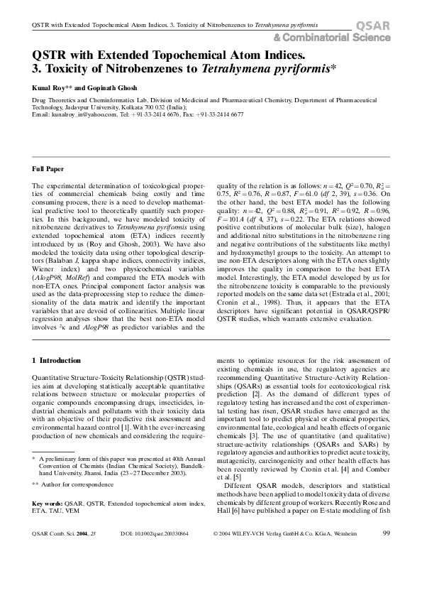 (PDF) QSTR with Extended Topochemical Atom Indices. 3. Toxicity of ...