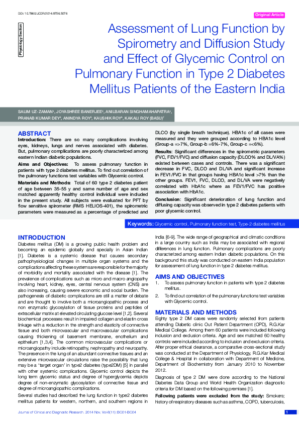 (PDF) Assessment of lung function by spirometry and diffusion study and ...
