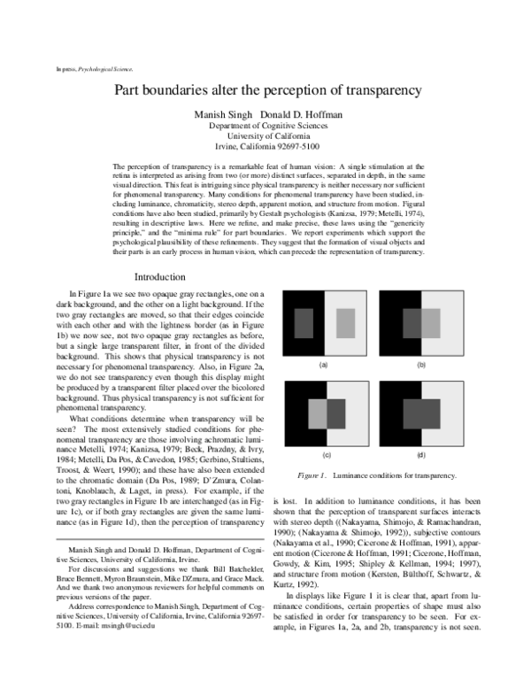 (PDF) Part Boundaries Alter the Perception of Transparency