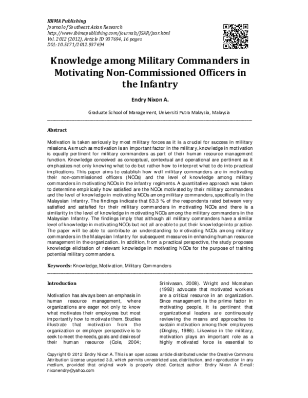 (PDF) Knowledge among Military Commanders in Motivating Non