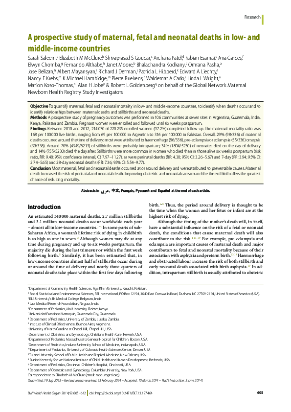 (PDF) A prospective study of maternal, fetal and neonatal deaths in low ...