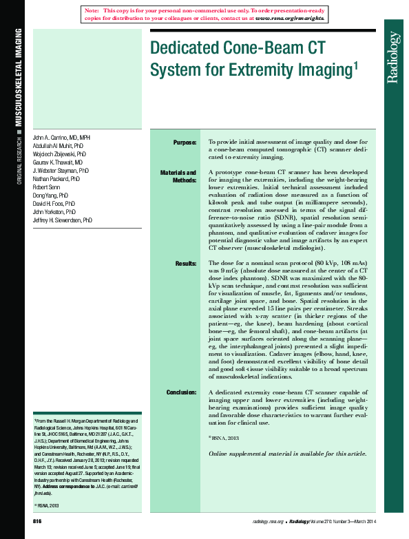 (PDF) Dedicated Cone-Beam CT System for Extremity Imaging