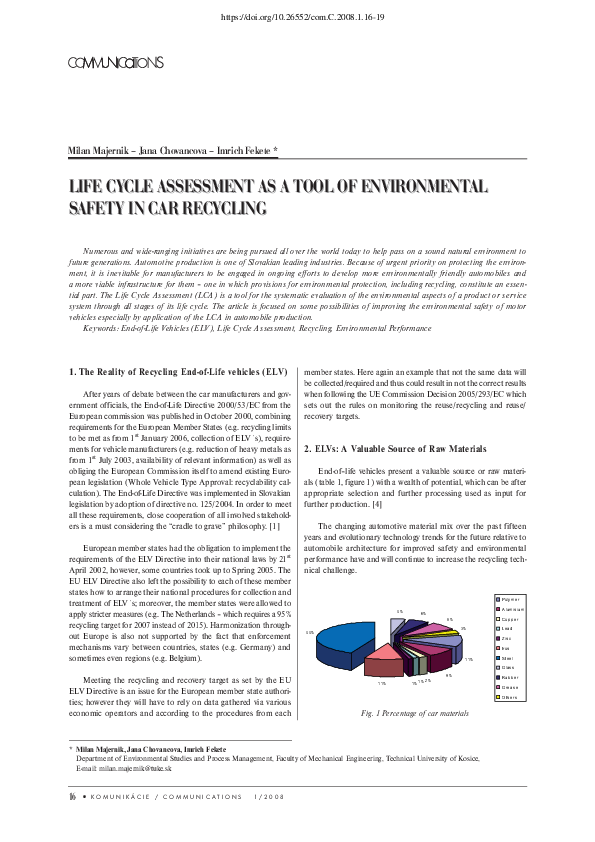 (PDF) Life Cycle Assessment as a Tool of Environmental Safety in Car ...
