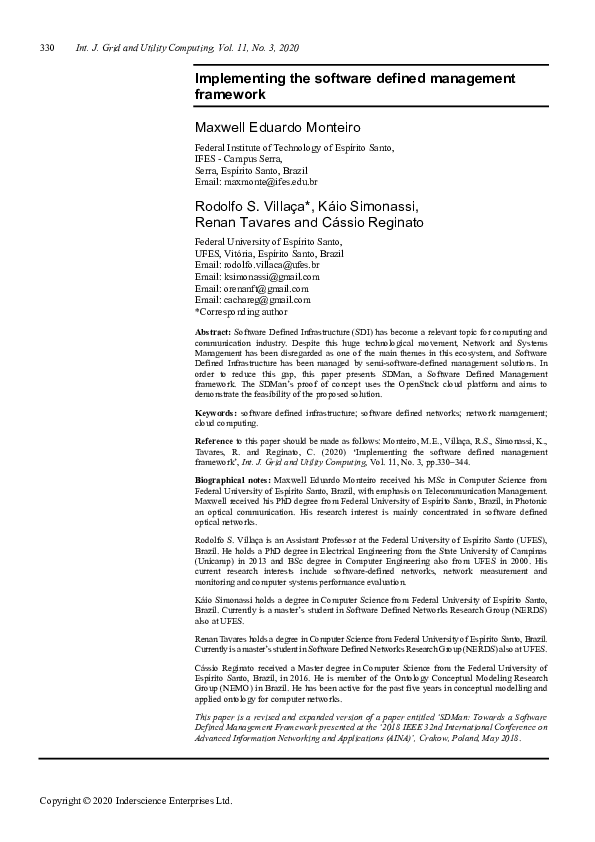 (PDF) Implementing the software defined management framework