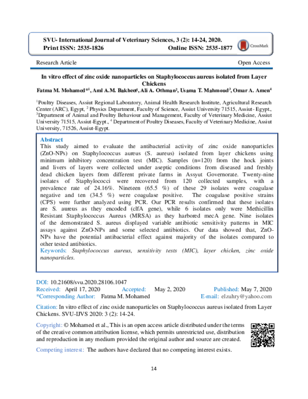 (PDF) In vitro effect of zinc oxide nanoparticles on Staphylococcus ...