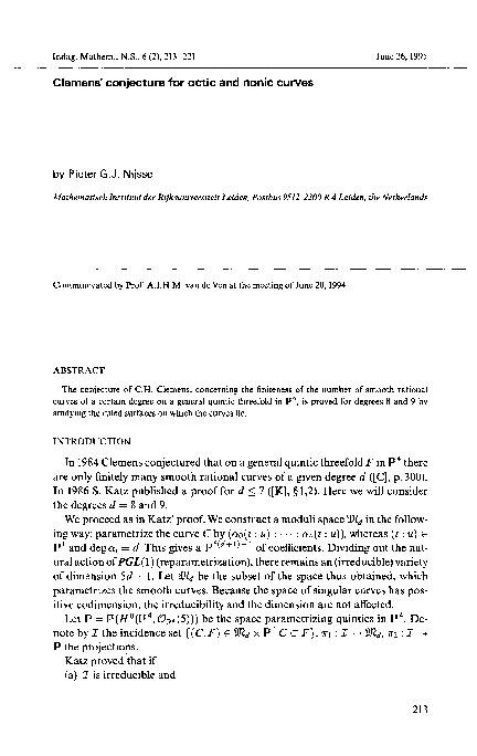 (PDF) Clemens' conjecture for octic and nonic curves