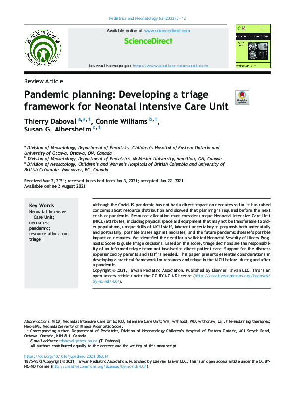 (PDF) Pandemic planning: Developing a triage framework for Neonatal ...